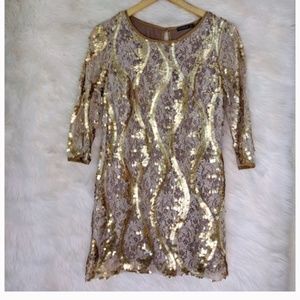 Matt Gold Sequin and Lace Dress